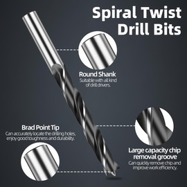 HUHAO Brad Point Drill Bit Set, 11Pcs Straight Round Shank Drill Spiral Twist Drill Bits for Carpenter Woodworking, Three Pointed Drill Bit for Hardwood, Plastic and All Types of Wood