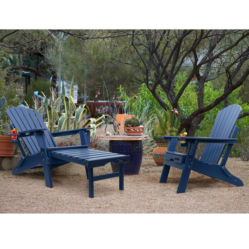 FUNBERRY Adjustable Folding Adirondack Chair with Retractable Ottoman, All Weather
