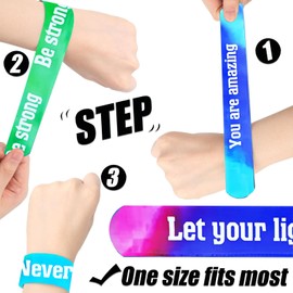 QZYCMHOO 24PCS Motivational Slap Bracelets Bulk,Inspirational Saying Wristbands Party Favors, Encourage Bracelets for Classroom Rewards, Group Spirit Gifts, Event Giveaways Supplies