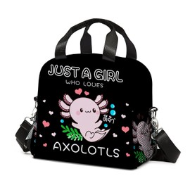 Axolotl Lunch Bag Reusable Insulated Lunch Box Large Capacity Meal Tote for Kids Women Men Cooler Bag Waterproof Adjustable Shoulder Strap Lunch Tote for Work School Picnic Travel Hiking Office