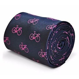 Frederick Thomas Navy Blue Mens Tie with Pink Racing Bike pattern