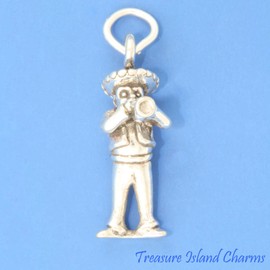Mexican Mariachi Musician with Trumpet 3D 925 Solid Sterling Silver Charm Pendant Bracelet Jewelry Making Supply