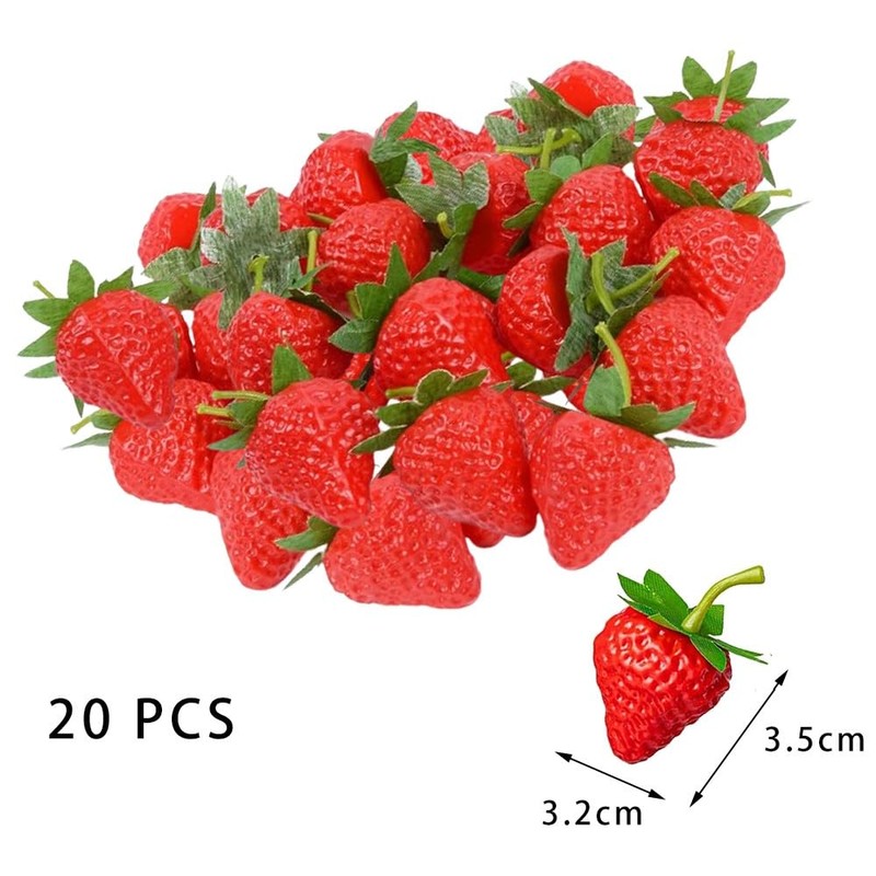 HXHWKEN 20Pcs Artificial Strawberry Simulation Lifelike Plastic Red Strawberries Fake