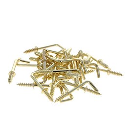 MroMax 100pcs 32mm Length Copper Plated Self-Tapping Right-Angle L Shape Screw Hook for Home, Workplace, Office Gold Tone