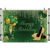 8x6ft Green Happy Birthday Backdrop Golden High Heels Champagne Glasses