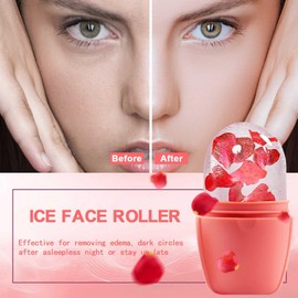 XHJRI Ice Face Roller Massager,Ice Cube Roller for Face, Eyes and Neck Naturally Conditioning and Skin Care,De-Puff Eye Bags,Reduce Migraine Pain,Reusable Massage Silicone Ice Mold (New Pink)