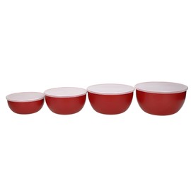 KitchenAid Plastic Prep Bowls for Kitchen Storage & Organisation, Set of 4, With Lids, Red