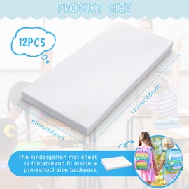 VitalCozy Daycare Cot Sheets for Sleeping Bulk 48 x 24 Inch Standard Size Nap Mat Sheets Preschool Cots Sheet Soft Rest Mat Sheet for Kids Baby Crib Sheet Breathable for Boys Girls(White, 12 Pcs)