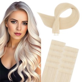 TESS Tape In Hair Extensions Human Hair Blonde,Remy Hair Extensions 10 Pcs Double Stitched Straight Seamless Tapes Hair Extension for Women(#60,16")/25g/Pack)
