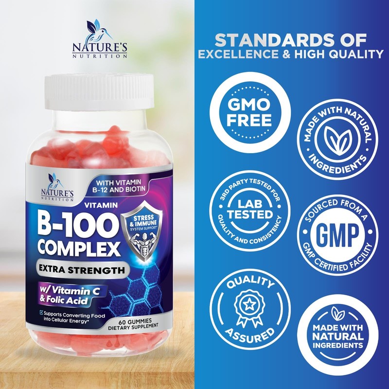 B Complex Supplement Gummies with Vitamin C & Folic Acid,