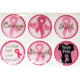 Bottle Cap Inc 6 Decorative PINK RIBBON 1 Inch Epoxy Stickers for Magnets & Pendants *