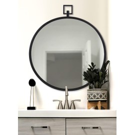 Kate and Laurel Tabb Modern Round Mirror, 24 x 28, Black, Decorative Glam Circle Mirror for Wall