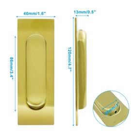 Bonsicoky 2 Pcs 4.7" Finger Flush Pulls - Aluminum Alloy Recessed Barn Door Handle - Rectangular Sliding Closet Handles for Drawers Cabinet Pocket Door - Gold(Width: 40mm)