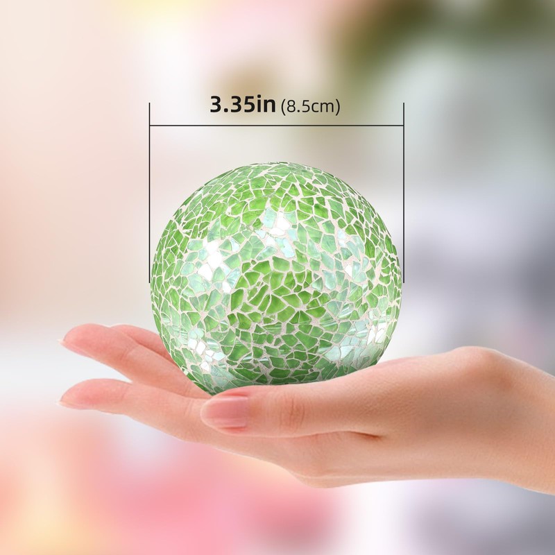 ginojex Decorative Balls 3Pcs Set Mosaic Glass Sphere 8.5cm/3.35inch Table