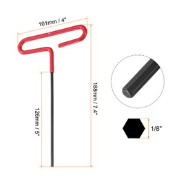sourcing map T Handle Hex Key Wrench 1/8" SAE Long T-Key Hexagon Wrenches Spanner Repair Tool with Cushion Grip