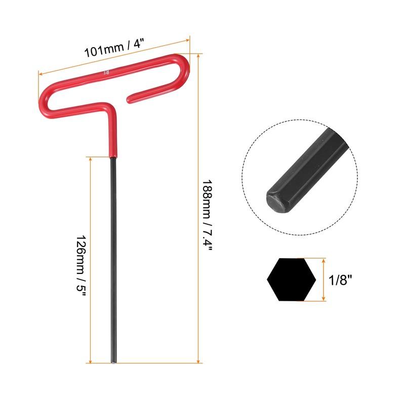sourcing map T Handle Hex Key Wrench 1/8" SAE Long