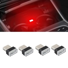 WINUERK 4PCS USB LED Car Interior Atmosphere Lamp, Plug-in USB Decor Night Light, Portable Auto Ambient Lighting Kit, Universal Car Interior Accessories LED Night Light for Most Cars (Red)