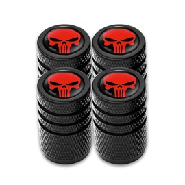 Ajxn Pack-4 Skull Tire Valve Stem Caps, Universal Car Wheel Tire Air Valve Cap, Stainless Steel Tire Air Valve Caps Fits Cars Trucks Motorcycles SUVs and Bikes, Car Accessories and Decorations (Red)