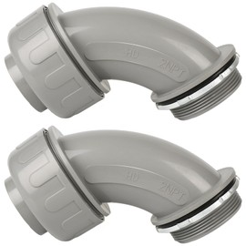 HDHAODA Conduit Connectors, 2-Inch Liquid Tight Connector NPT Non-Metallic for PVC Electrical Flexible Conduit Fittings, 90 Degree, UL Listed for Home Outdoor Tubes Tools, Grey (2-Pack)
