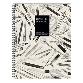 TF Publishing July 2025 - June 2026 Vintage Ink & Lead Teacher and Home School Lesson Planning Book - Teacher Planner 2025-2026 with Monthly Spreads, Weekly Pages, and Class Sections - 9in x 11in