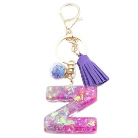 Xsclpomddy A-Z Initials Letter Keychain Crystal Pink with Tassel Pendant for Wallet Backpack Handbags Women Girls,Z