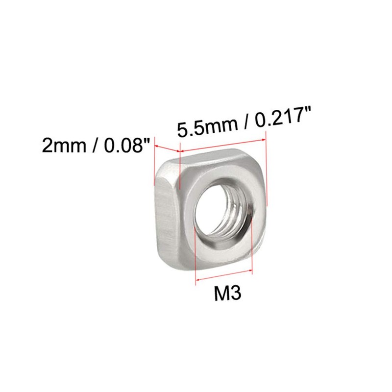 sourcing map M3 Square Nuts, 304 Stainless Steel Metric Coarse