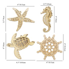 Summer-Ray 12 Wooden Sea Theme Laser Cutout DIY Craft Party Decoration Room Decoration Seahorse, Helm, Sea Turtle, Starfish