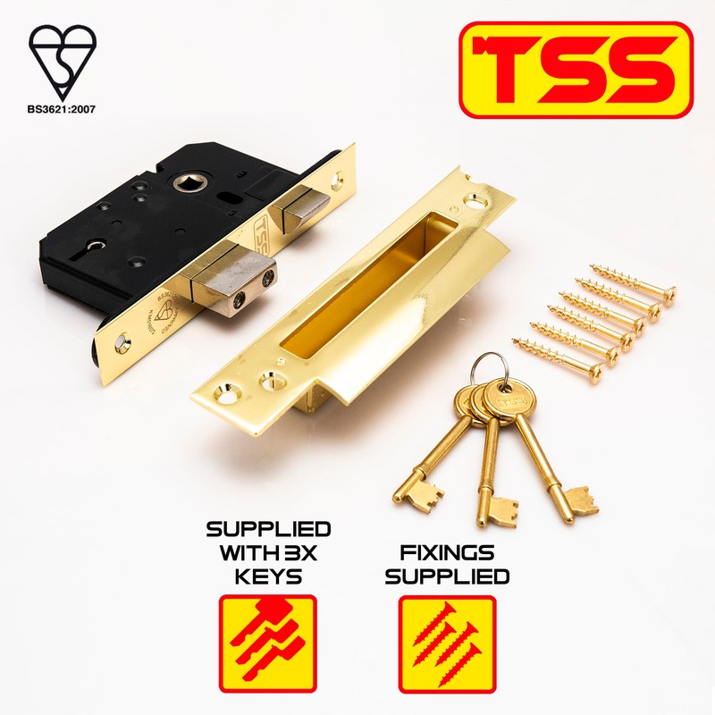 TSS British Standard Mortice Sash Lock 2.5" (68mm) Brass with