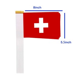 25 Packs Small Switzerland Flags on Handheld Stick，Miniature Swiss Flag for Outside,4x6 Inch Mini Hand Held Banner with Golden Topper,Patriotic Decorations