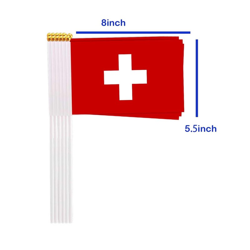 25 Packs Small Switzerland Flags on Handheld Stick，Miniature Swiss Flag