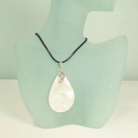 Handmade Teardrop White Mother of Pearl Shell Handmade Pendant Sterling Silver Necklace