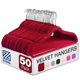 Zober Premium Quality Space Saving Luxurious Velvet Hangers Strong and Durable Hold Up to 10 Lbs - 360 Degree Chrome Swivel Hook - Ultra Thin Non Slip Suit Hangers, Royal Red/Burgundy - 50 Pack