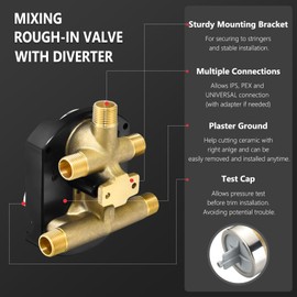 R22000-WS Integrated Shower and Diverter Valve for DT 3 or 6 Setting Custom Shower Valve, Brass Consctructed (with Screwdriver Stops)