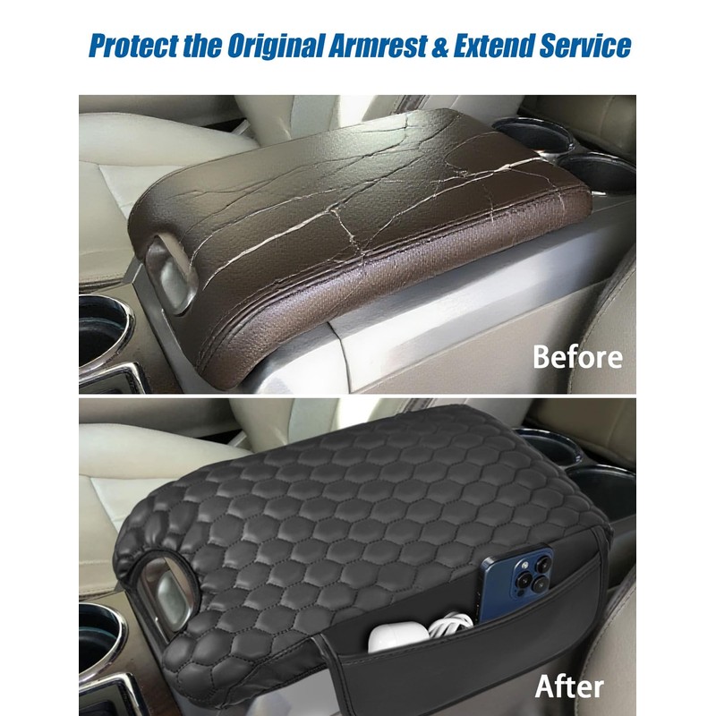BystralX Center Console Cover Nappa Leather Armrest Cover Compatible with