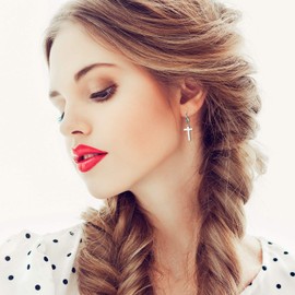 JewelryWe Cross Earrings,Glossy Stainless Steel Dangle Earrings Hoop Ear Rings for Men Women(Silver)