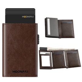 Carteras para Hombre，Tarjetero de cuero, Billetera para Hombre，RFID Bloqueo Antirrobo Tarjetero para Caballero Plegable, Con Bolsillo de Moneda Billetera para,Regalos para hombre- marrón