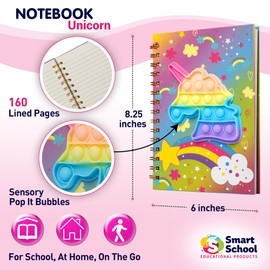Smart School Educational Products Pop It Notebook, Fidget Notebook for Girls and Boys. Sensory Notebook For Classroom or Home (Unicorn)
