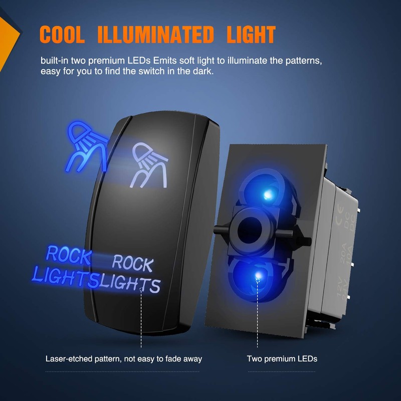 Nilight - 90008B Rock Lights Rocker Switch LED Light Bar