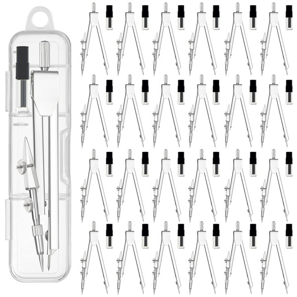 24 Pack Student Metal Compass Set for Geometry with Extra