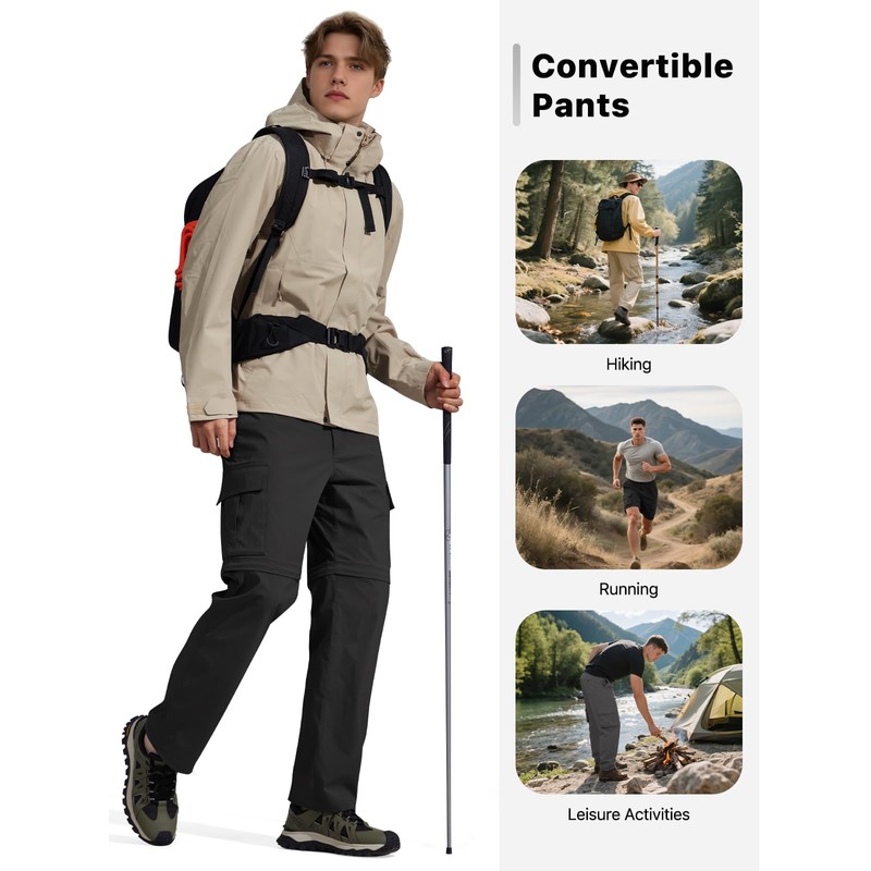 FREE SOLDIER Mens Hiking Pants Convertible Waterproof Lightweight Quick Dry