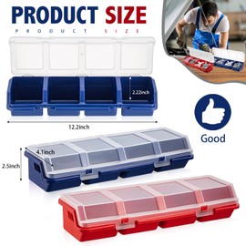 Hushee 6 Pcs Screw Organizer Box with Lid 4 Compartments Tool Bin Divider Plastic Stackable Hardware Organizer Small Part Storage Sorting Screw Box for Garage Workbench Craft Storage (Blue,Red)
