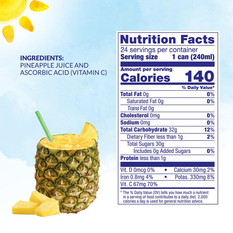 Dole 100% Pineapple Juice, 100% Fruit Juice with Added Vitamin