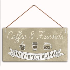 Coffee & Friends The Perfect Blend Sign Home Decor Wood Sign Plaque 12" x 6" Hanging Wall Art, Decorative Funny Sign,Garden Sign(FC1-MBH18)