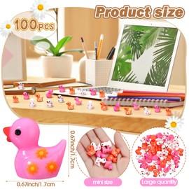 Realspring 100 Pcs Mini Resin Ducks Bulk Spring Resin Duck Figurines with Daisy Tiny Animals Figures for Summer Boho Hippie Groovy Party Decoration Home Landscape Garden Accessories Favors