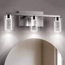 Amico Bathroom Vanity Lights, 3 Lights Brushed Nickel Bathroom Lighting Fixtures with 3CCT Adjustable, Modern Bathroom Wall Sconce with Crystal Bubble Glass for Bathroom, Living Room, Hallway