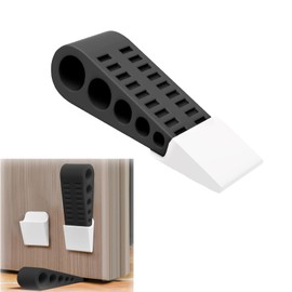 Door Stop Wedge with Holder, Durable No-Slip Design for Home Office, Fits Multi-Surfaces: Carpet, Concrete, Tile, Linoleum, Wood - Heavy Duty Doorstop Without Drilling, Black