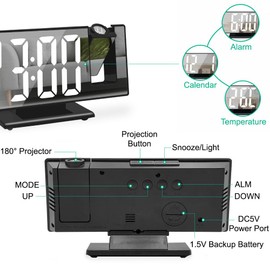 MiOYOOW Alarm Clock, Bedroom Alarms, 3-Level Brightness, Small Digital Clock with 180° Rotating Projector for Home