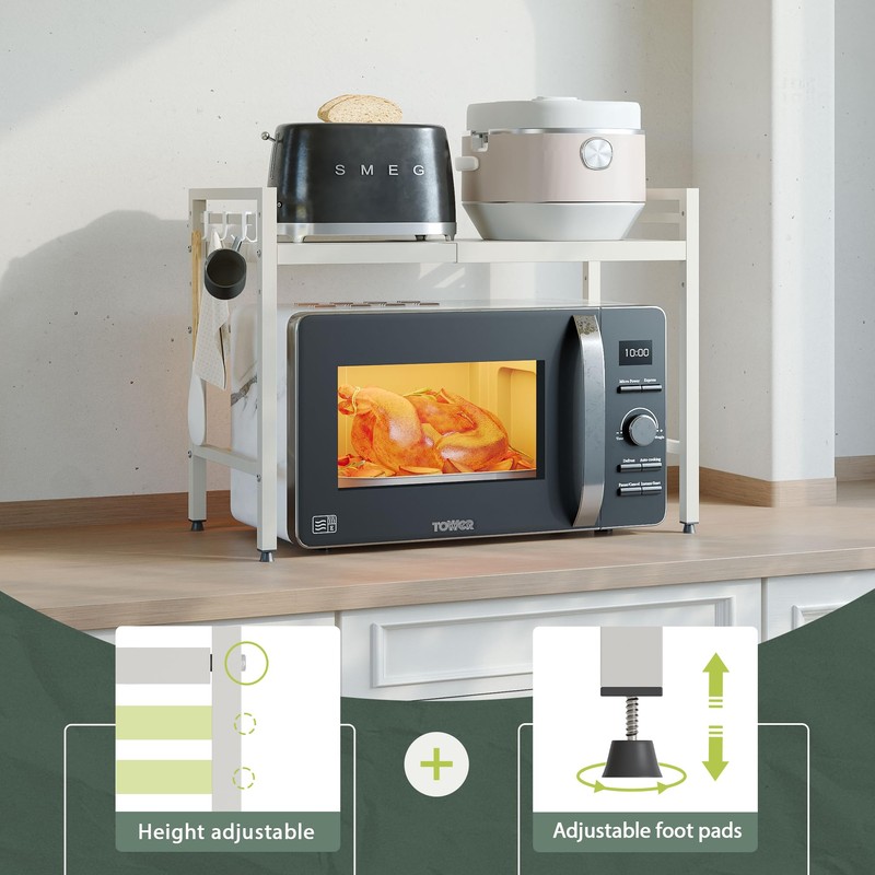 NETEL Expandable Microwave Stand,2 Tier Metal Kitchen Countertop Organizer Shelves