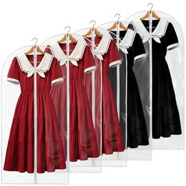 Perber 48" All Clear Garment Bags for Hanging Clothes, 5 Packs Suit Bags for Closet Storage, Plastic Waterproof Suit Cover Bags with Zipper for Coats, Jackets, Dresses (Set of 5)
