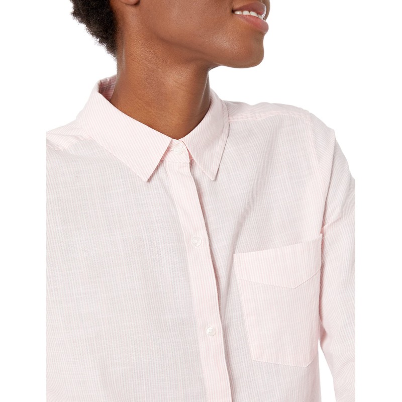 Daily Ritual Women's Broken-in Cotton Long-Sleeve Button-Front Tunic, Light Pink